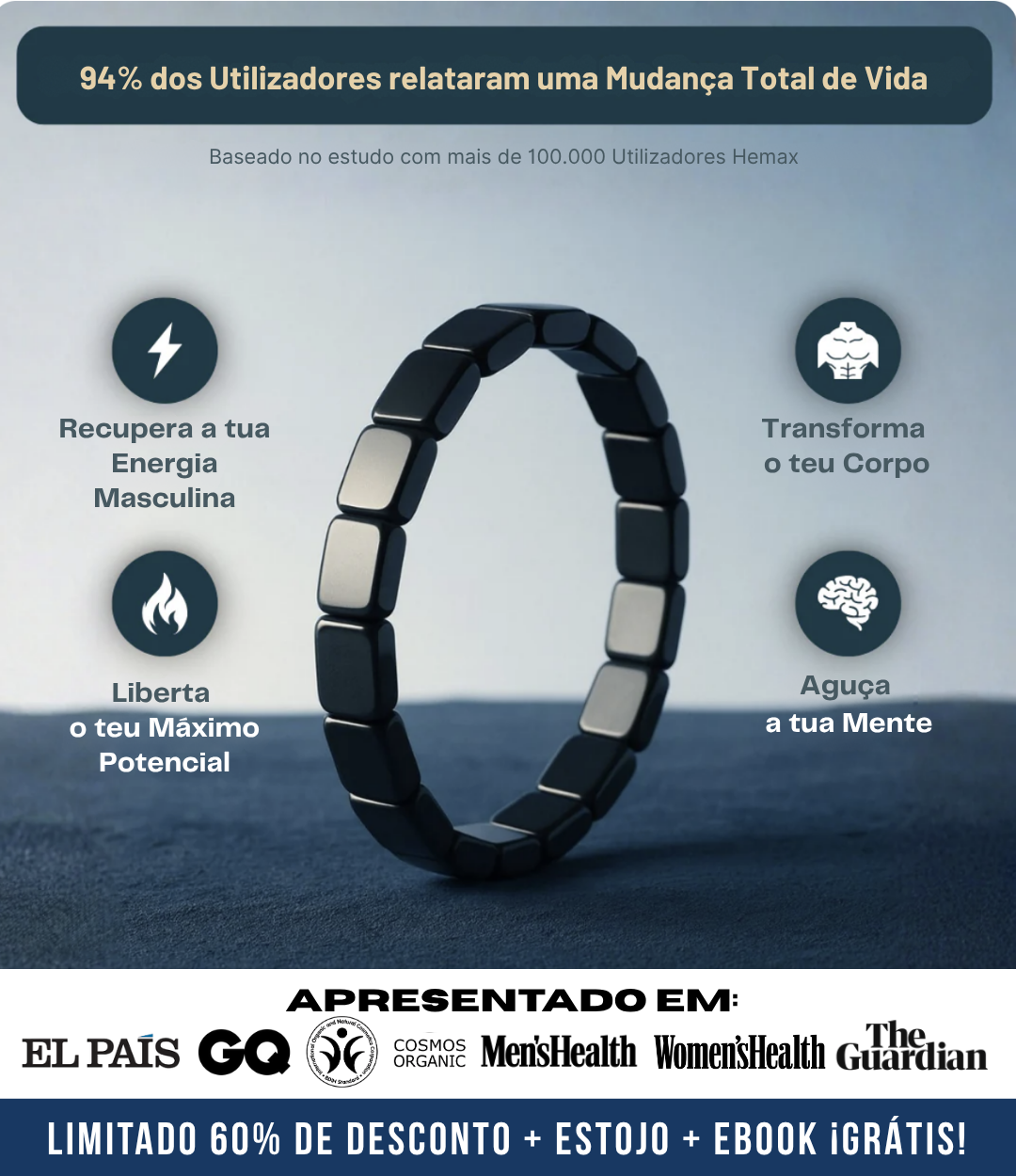 Pulseira de Hematite Hemax® — O Aliado do Desempenho Masculino