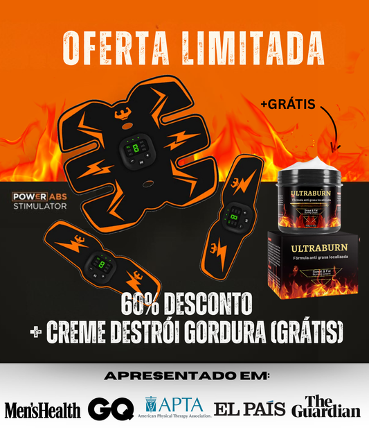 Estimulador Abdominal PowerAbs® + Creme Queima-Gordura Ultraburn GRÁTIS