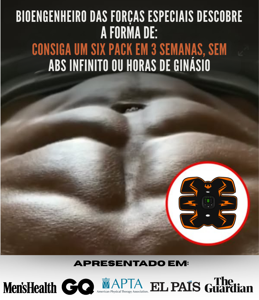 Estimulador Abdominal PowerAbs® + Creme Queima-Gordura Ultraburn GRÁTIS