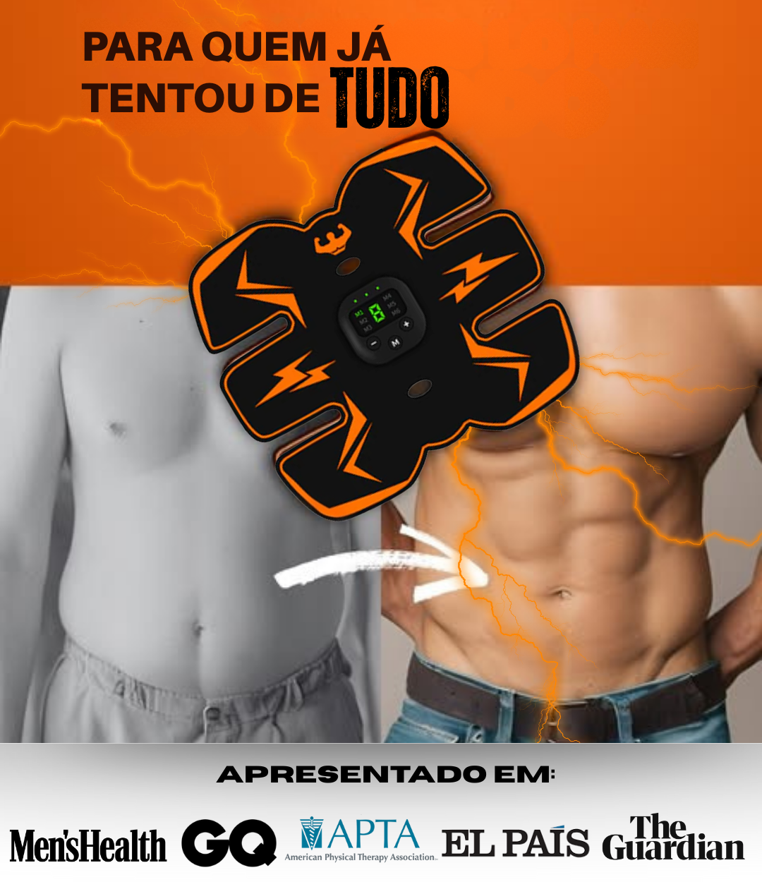 Estimulador Abdominal PowerAbs® + Creme Queima-Gordura Ultraburn GRÁTIS